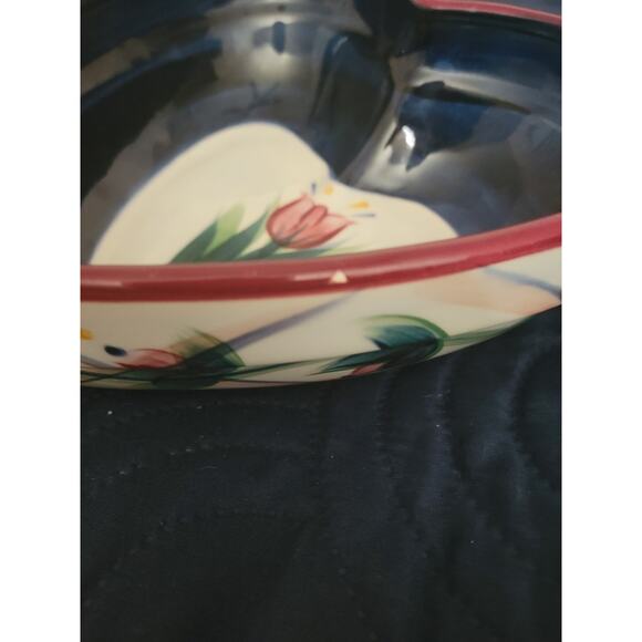Heart Shape Bowl by P Silkotch Hand Painted Royal Blue Pink Tulip 1992 Signed - Picture 8 of 8
